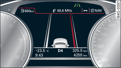 Gösterge tablosu: active lane assist açık ve uyarı veriyor